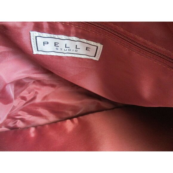 *PELLE Cranberry Red Satchel Tote XL Ruched Pebbled Leather 2-Way + Portfolio - Picture 8 of 13